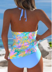 Blue swimwear,Floral swimwear,Plants swimwear,ROTITA Blue Floral Print Mid Waisted Tankini Set
