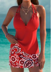 ROTITA Red Paisley Print Mid Waisted Tankini Set