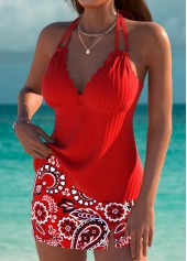 Red swimwear,Paisley swimwear,ROTITA Red Paisley Print Mid Waisted Tankini Set