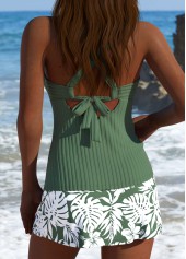 Sage Green swimwear,Plants swimwear,ROTITA Sage Green Tropical Plants Print Mid Waisted Tankini Set
