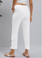 White bottoms,Plain Color bottoms,ROTITA White Elastic Waist High Waisted Pants
