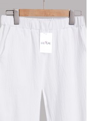 White bottoms,Plain Color bottoms,ROTITA White Elastic Waist High Waisted Pants