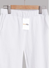 White bottoms,Plain Color bottoms,ROTITA White Elastic Waist High Waisted Pants