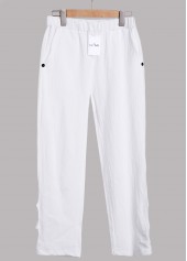 White bottoms,Plain Color bottoms,ROTITA White Elastic Waist High Waisted Pants