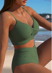 Green swimwear,Plain Color swimwear,ROTITA Green Mid Waisted Cross Bikini Set