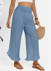 Dusty Blue bottoms,Plain Color bottoms,Dusty Blue Wide Leg Elastic Waist High Waisted Pants