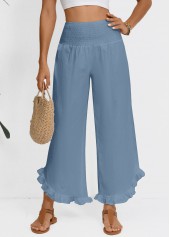 Dusty Blue bottoms,Plain Color bottoms,Dusty Blue Wide Leg Elastic Waist High Waisted Pants