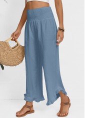 Dusty Blue bottoms,Plain Color bottoms,Dusty Blue Wide Leg Elastic Waist High Waisted Pants