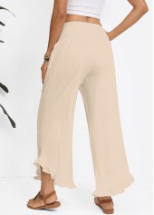 Raw white bottoms,Plain Color bottoms,Raw White Wide Leg Elastic Waist High Waisted Pants