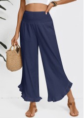pantalon bleu marine à jambes larges et taille haute élastique