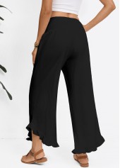 Black bottoms,Plain Color bottoms,Black Wide Leg Elastic Waist High Waisted Pants