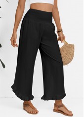 Black bottoms,Plain Color bottoms,Black Wide Leg Elastic Waist High Waisted Pants