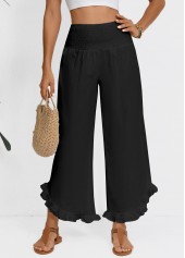 Black bottoms,Plain Color bottoms,Black Wide Leg Elastic Waist High Waisted Pants