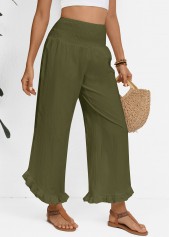 Olive Green bottoms,Plain Color bottoms,Olive Green Wide Leg Elastic Waist High Waisted Pants