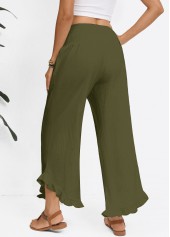 Olive Green bottoms,Plain Color bottoms,Olive Green Wide Leg Elastic Waist High Waisted Pants