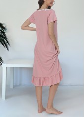 Light Pink loungewear,Plain Color loungewear,Light Pink Round Neck Short Sleeve Nightdress