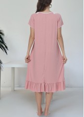 Light Pink loungewear,Plain Color loungewear,Light Pink Round Neck Short Sleeve Nightdress