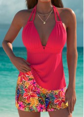 Rotita – Tankini-Set mit mittelhohem Bund und Blumenmuster in Korallenrot