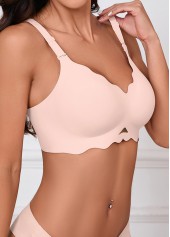 Light Pink intimates,Plain Color intimates,Light Pink Push-up V Neck Bra