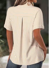 Light Camel tops,Striped tops,Geometric tops,ROTITA Striped Light Camel Short Sleeve Shirt