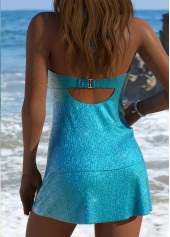 Blue swimwear,Plain Color swimwear,ROTITA Blue Mid Waisted V-Neck Tankini Set