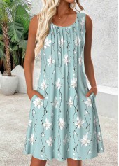 Light Blue dresses,Floral dresses,Plants dresses,Everyday dresses,Casual dresses,ROTITA Floral Print Light Blue Short Scoop Neck Sleeveless Dress