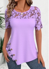 Purple tops,Plain Color tops,ROTITA Purple Round Neck Short Sleeve T Shirt