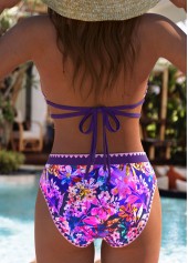 Purple swimwear,Floral swimwear,Plants swimwear,ROTITA Purple Floral Print Mid Waisted Bikini Set
