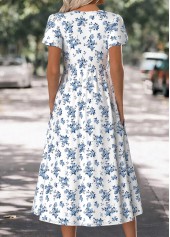 White dresses,Floral dresses,Plants dresses,Everyday dresses,Casual dresses,ROTITA Floral Print White Round Neck Short Sleeve Dress
