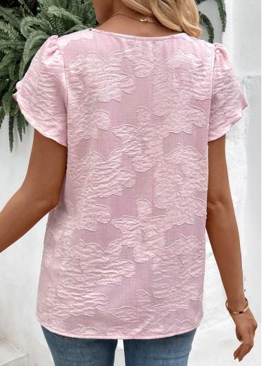 Pink tops,Plain Color tops,ROTITA Pink Round Neck Short Sleeve T Shirt