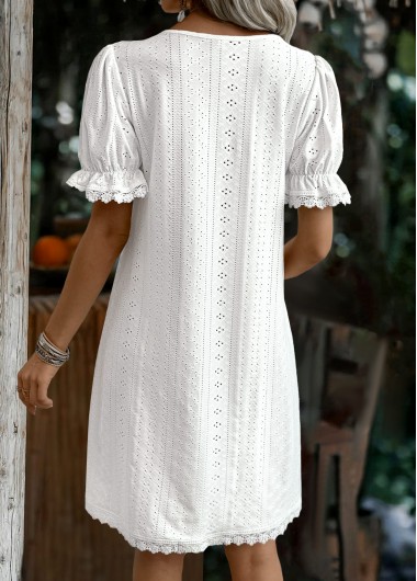 White dresses,Plain Color dresses,Everyday dresses,Casual dresses,ROTITA White V Neck Short Sleeve Dress