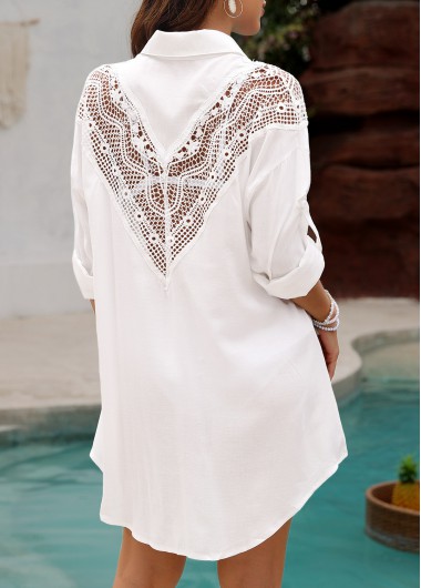 White swimwear,Plain Color swimwear,White Color Patchwork Detail Cover Up