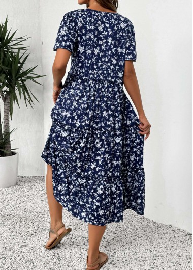 Navy dresses,Ditsy Floral dresses,Everyday dresses,Casual dresses,ROTITA Ditsy Floral Print Navy V Neck Short Sleeve Dress