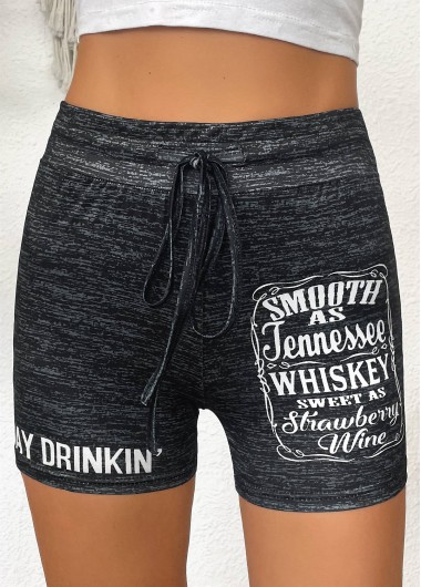 Black bottoms,Letter bottoms,Letter Print Black Skinny Drawastring High Waisted Shorts