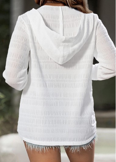 White tops,Plain Color tops,ROTITA White Crinkled Texture Long Sleeve Jacket