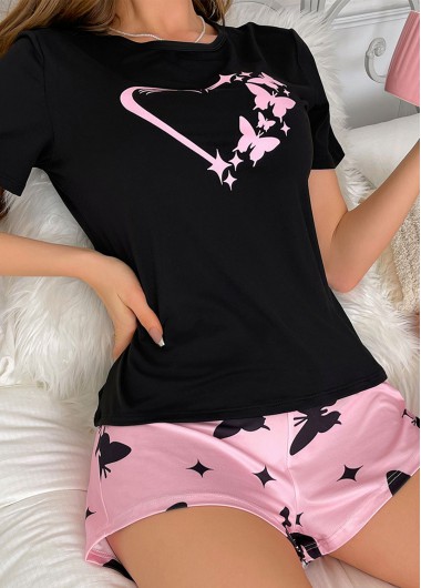 Light Pink loungewear,Animal Print loungewear,Butterfly Print Light Pink Lounge Top and Shorts