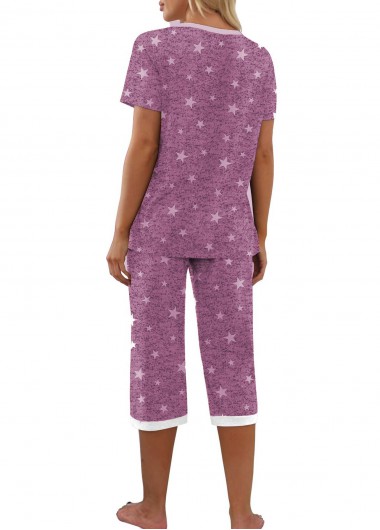 Purple loungewear,Galaxy loungewear,Star Print Purple V Neck Lounge Top and Pants