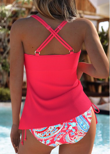 Red swimwear,Paisley swimwear,ROTITA Red Paisley Print Mid Waisted Tankini Set