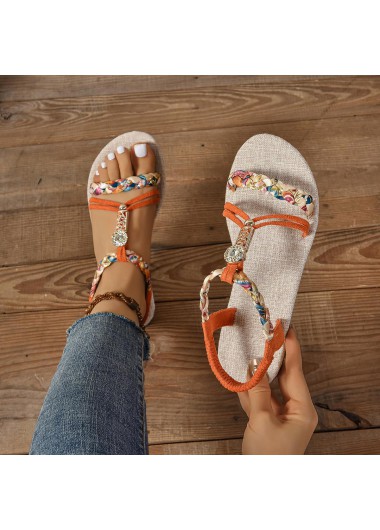 Orange shoes,Tribal shoes,Tribal Print Orange Falt Round Toe Sandals