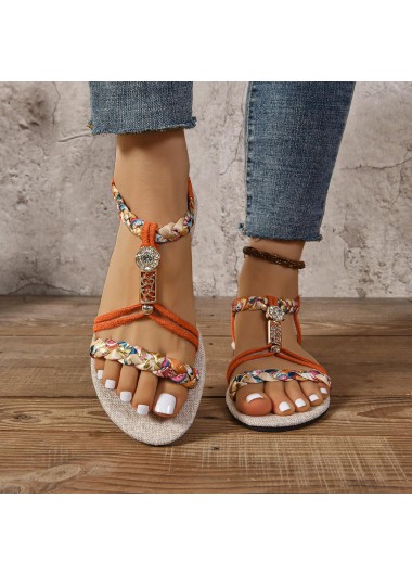 Orange shoes,Tribal shoes,Tribal Print Orange Falt Round Toe Sandals