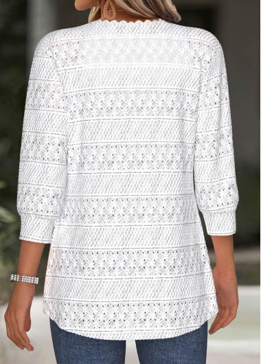 White tops,Plain Color tops,ROTITA White Texture 3/4 Sleeve Light Cardigan