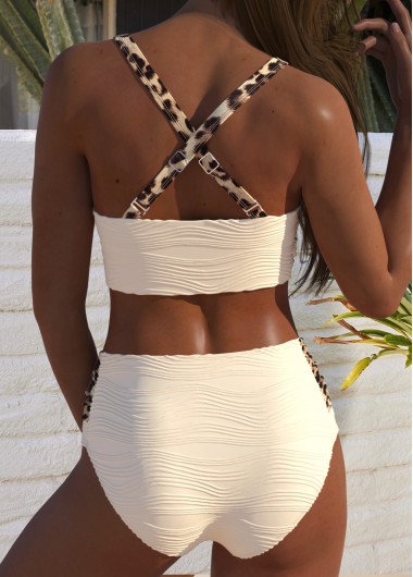 Beige swimwear,Leopard swimwear,Animal Print swimwear,ROTITA Beige Leopard High Waisted Bikini Set