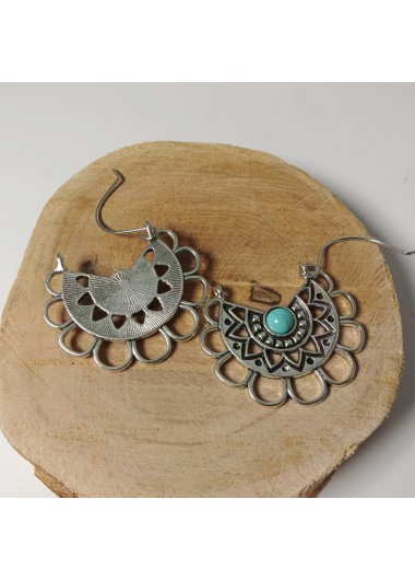 Silver jewelry,Tribal jewelry,Silver Alloy Turquoise Hollow Tribal Earrings