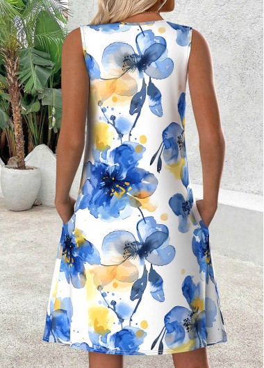 Multi Color dresses,Floral dresses,Plants dresses,Vacation dresses,Vacation dresses,ROTITA Floral Print Multi Color Scoop Neck Sleeveless Dress