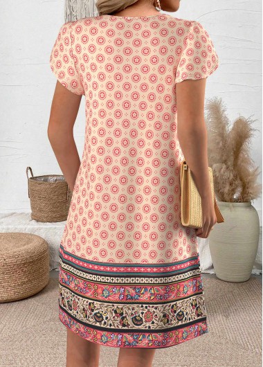 Multi Color dresses,Plants dresses,Floral dresses,Everyday dresses,Casual dresses,ROTITA Random Floral Print Multi Color Short Split Neck Dress