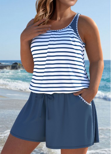 Dusty Blue swimwear,Striped swimwear,Geometric swimwear,ROTITA Dusty Blue Striped One Piece Swimwear