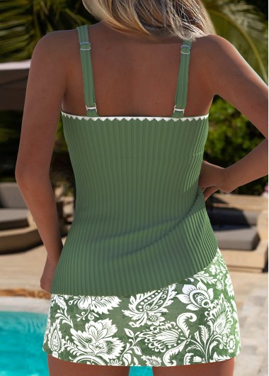 Sage Green swimwear,Paisley swimwear,ROTITA Sage Green Paisley Print Mid Waisted Tankini Set