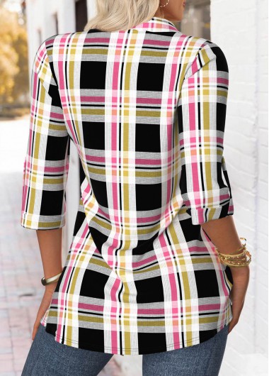 Multi Color tops,Plaid tops,Geometric tops,ROTITA Tummy Coverage Plaid Multi Color Fake Two Piece Twinset