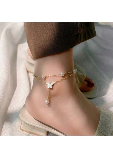 Golden jewelry,Golden Color Alloy Double Design Anklet
