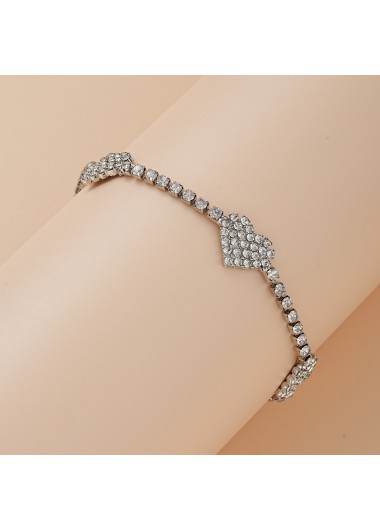 Silver jewelry,Heart jewelry,Heart Design Silver Rhinestone Alloy Anklet